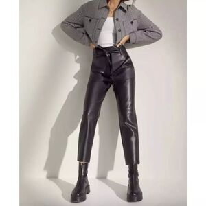 Aritzia Wilfred High Waisted Tie Belt Black Faux Leather Pants 2 Preppy Goth